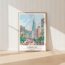 Listing image for Venezuela, Caracas Travel Print Poster / Vintage Wall Art / A5 A4 A3 / Unframed